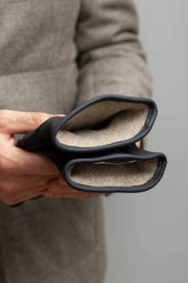 Dark Blue Cashmere Lined Deerskin Leather Gloves Made In Italy