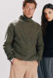 Blue Mogganer Diver Ribbed Polo Neck Geelong Sweater - Loden Green