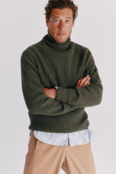 Blue Mogganer Diver Ribbed Polo Neck Geelong Sweater - Loden Green