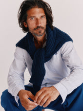 Blue Mogganer Fisherman Ribbed Raglan Chunky Geelong Sweater - Cosmos Navy
