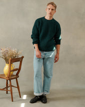 Blue Mogganer Fisherman Ribbed Raglan Chunky Geelong Sweater - Lugano Teal