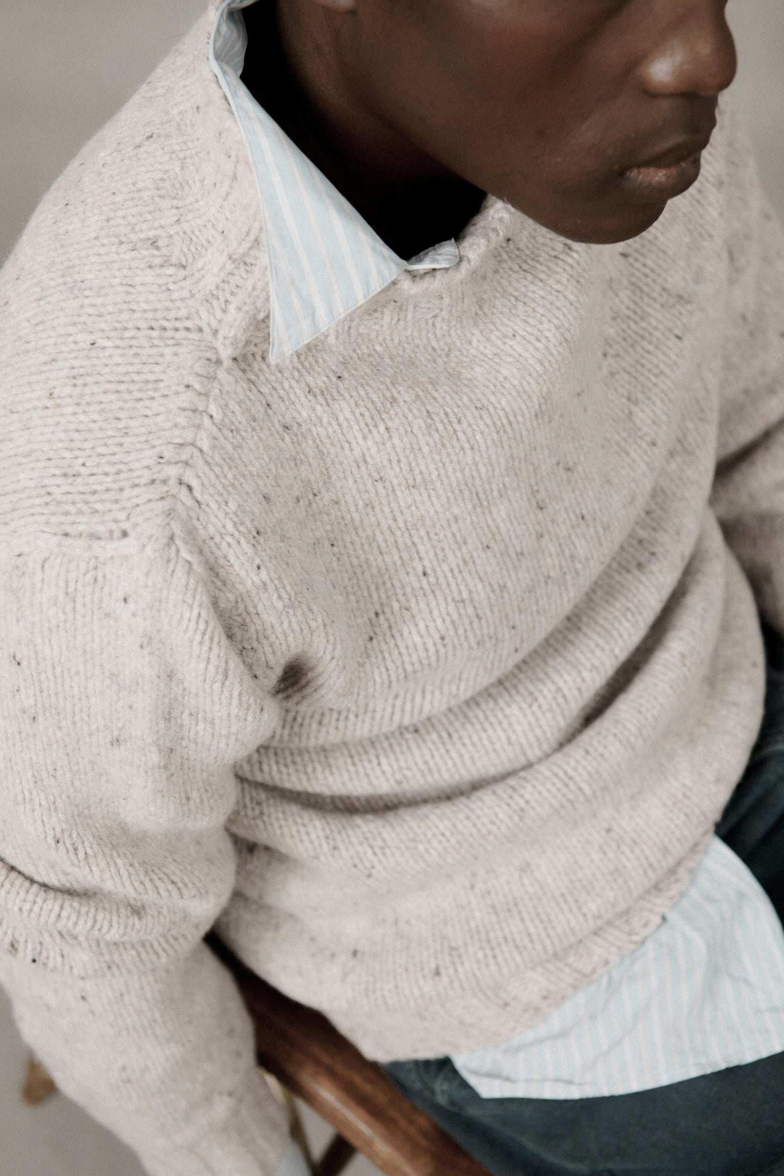 Blue Mogganer Glenugie Nep Funnel Neck Lighthouse Sweater - Mull Natural