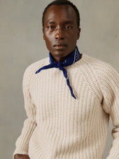 Blue Mogganer Fisherman Ribbed Raglan Chunky Geelong Sweater - Swansdown Natural
