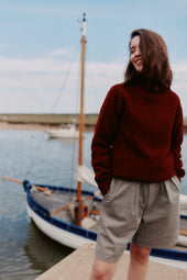 Blue Mogganer Glenugie Nep Funnel Neck Lighthouse Sweater - Tiree Red