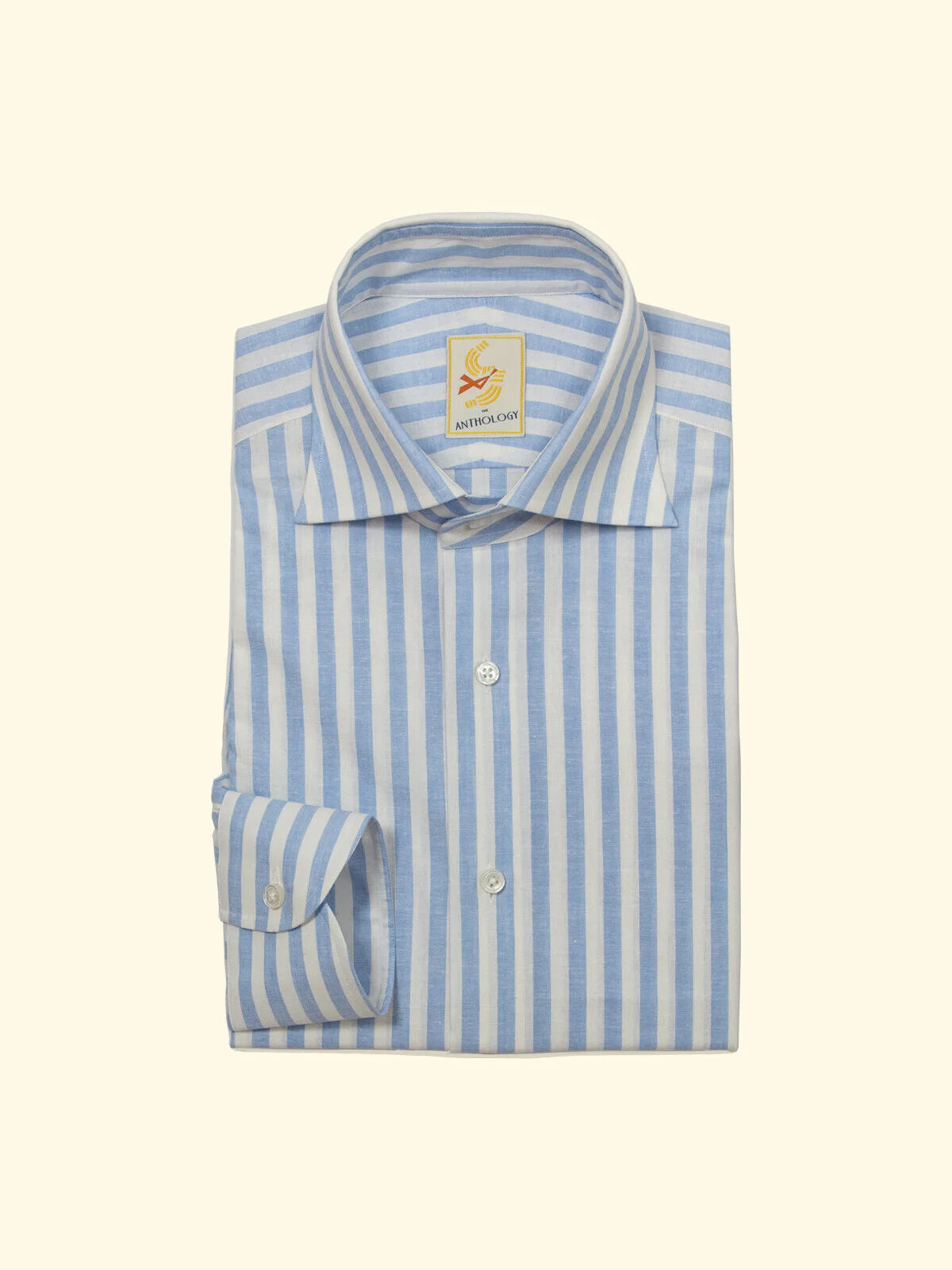 And White Candy Striped Cotton Linen Spread Collar Shirt The Anthology