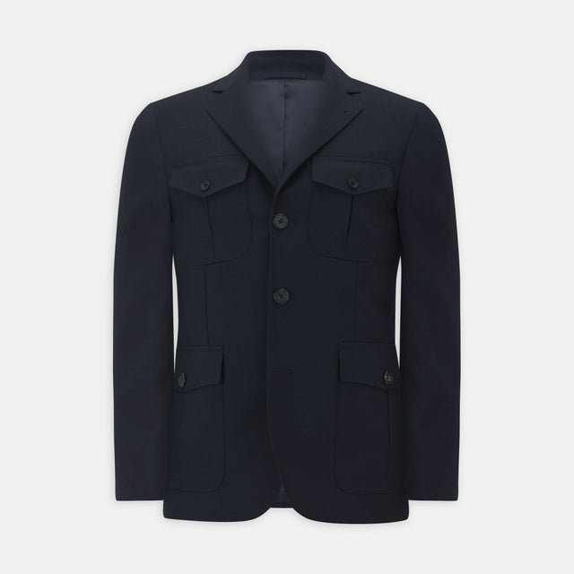 Navy Lightweight Wool Hopsack Traveller Jacket