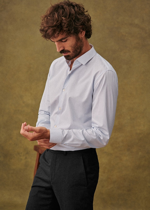 Allen Poplin Shirt - Thin Blue Stripes