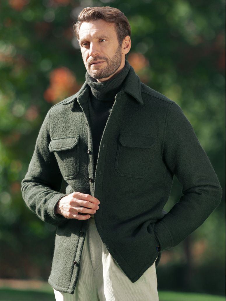 Green Boiled Wool Overshirt