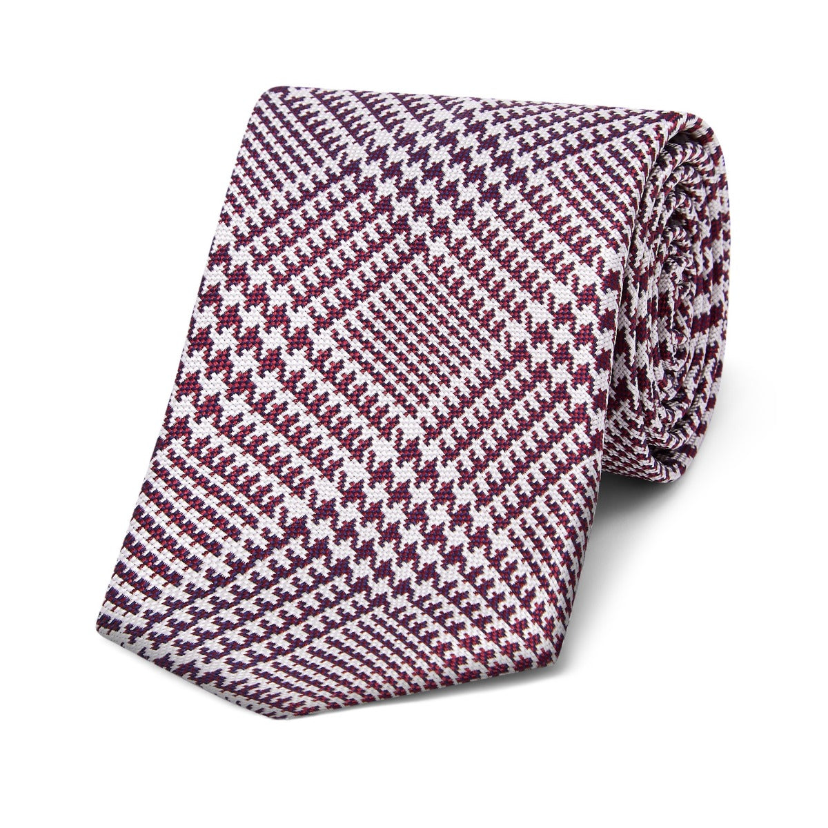 Bold Glencheck Tie In Dark Red