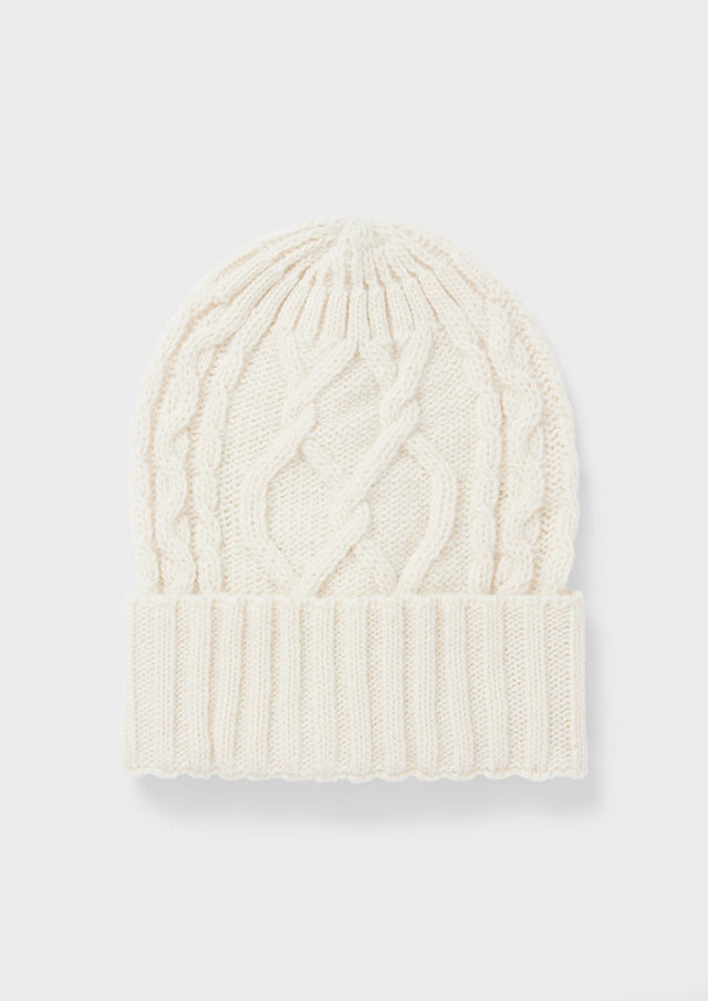 Bonnet en maille torsadée unie écrue
