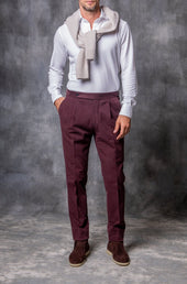 Bordeaux Cotton Biella Trousers - Made in Italy
