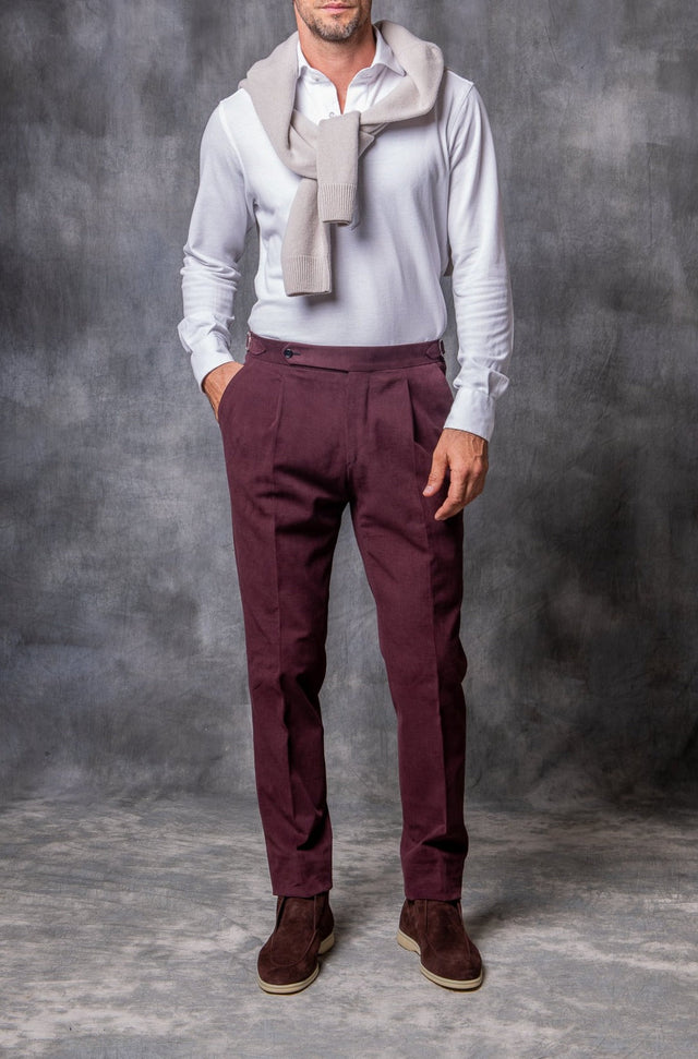 Bordeaux Cotton Biella Trousers - Made in Italy