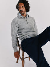 Harley of Scotland Mens Shetland Eton Collar Sweater - Silver Grey