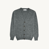 Harley of Scotland Shaggy Shetland Men's V Cardigan - Med Grey