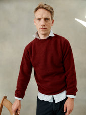 Harley of Scotland Mens Seamless Saddle Shoulder Shetland Sweater - Claret (Bordeaux Mix)