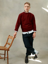 Harley of Scotland Mens Seamless Saddle Shoulder Shetland Sweater - Claret (Bordeaux Mix)
