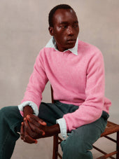 Harley of Scotland Mens Seamless Saddle Shoulder Shetland Sweater - Bosie Pink