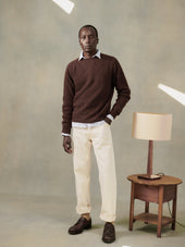 Harley of Scotland Seamless Saddle Shoulder Mens Shetland Sweater - Marron (Coffee Dark Brown)