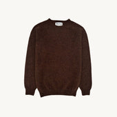 Harley of Scotland Seamless Saddle Shoulder Mens Shetland Sweater - Marron (Coffee Dark Brown)