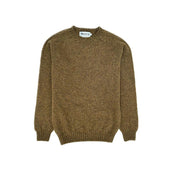 Harley of Scotland Seamless Saddle Shoulder Men's Shetland Sweater - Moorland (Dark Olive)