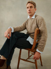 Harley of Scotland Mens Seamless Saddle Shoulder Shetland Sweater - Pebble (Mushroom Brown)