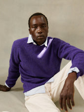 Harley of Scotland Seamless Saddle Shoulder Men's Shetland Sweater- Iris (Royal Violet Purple)