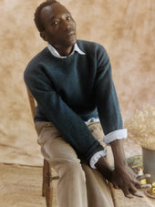 Harley of Scotland Mens Seamless Saddle Shoulder Shetland Sweater - Tempest (Storm Dark Teal)