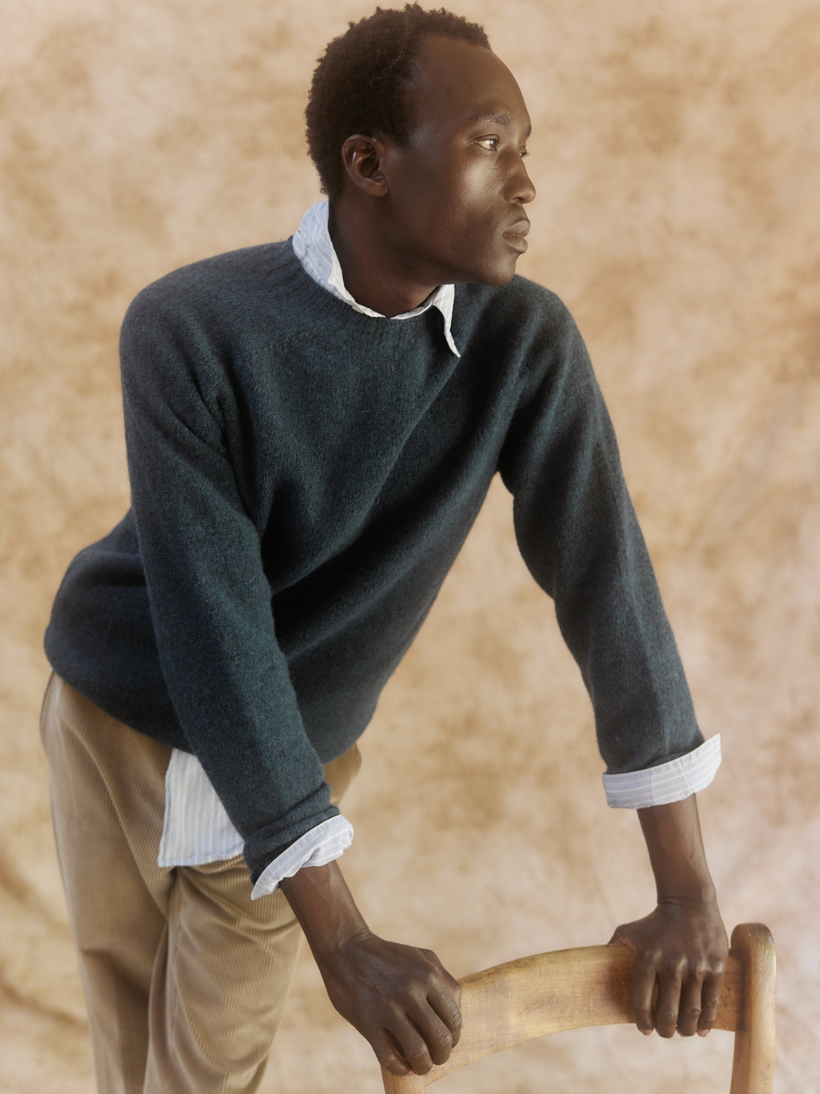 Harley of Scotland Mens Seamless Saddle Shoulder Shetland Sweater - Tempest (Storm Dark Teal)