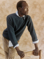 Harley of Scotland Mens Seamless Saddle Shoulder Shetland Sweater - Tempest (Storm Dark Teal)