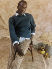 Harley of Scotland Mens Seamless Saddle Shoulder Shetland Sweater - Tempest (Storm Dark Teal)