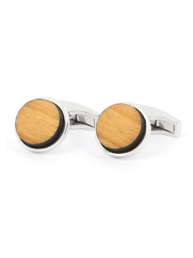 Boutons de manchette argent massif ronds en bois de cerisier Compiègnes