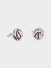 Boutons de manchettes ronds en soie mélangée beige à motif cachemire