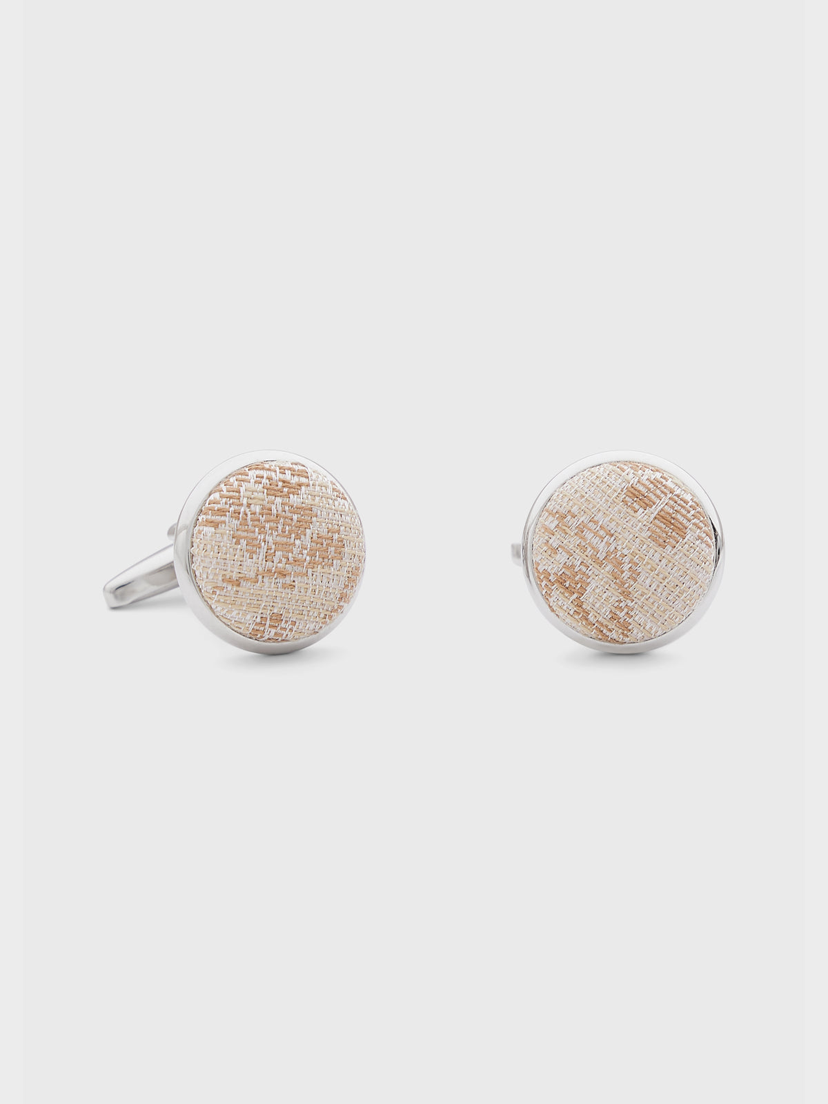 Boutons De Manchettes Ronds En Coton Et Soie Beiges Motif Fleuri