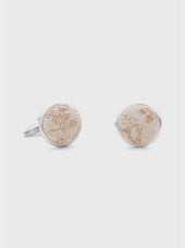 Boutons de manchettes ronds en coton et soie beiges à motif fleuri