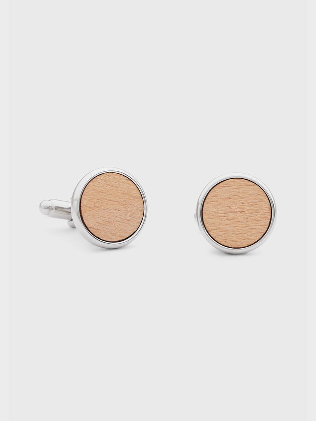 Boutons de manchettes ronds avec inserts bois