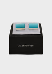 Boutons De Manchettes Rectangles Argent Avec Pierres Bleu Ciel