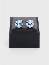 Boutons De Manchettes Ronds Motif Fleuri Bleu Indigo