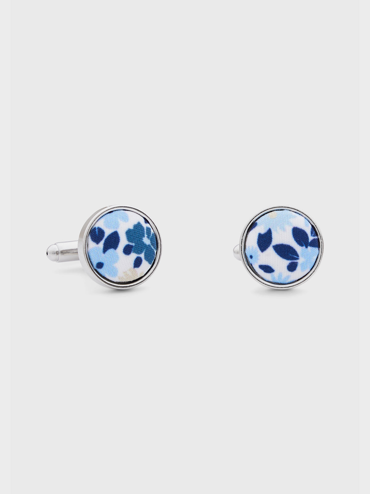 Boutons De Manchettes Ronds Motif Fleuri Bleu Indigo