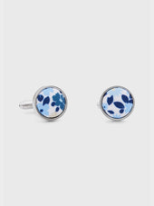 Boutons de manchettes ronds à motif fleuri bleu indigo