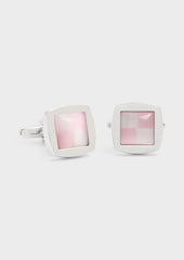 Boutons de manchettes carrés argent avec inserts rose et blanc