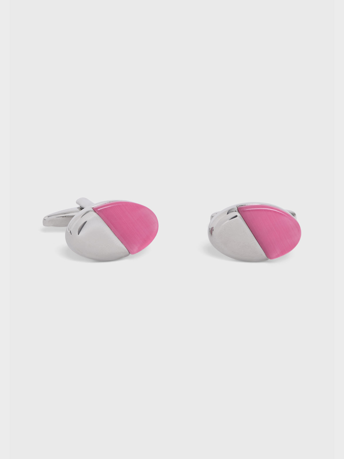 Boutons De Manchettes Ovales Avec Inserts Pierres Roses