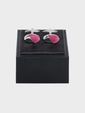 Boutons De Manchettes Ovales Avec Inserts Pierres Roses