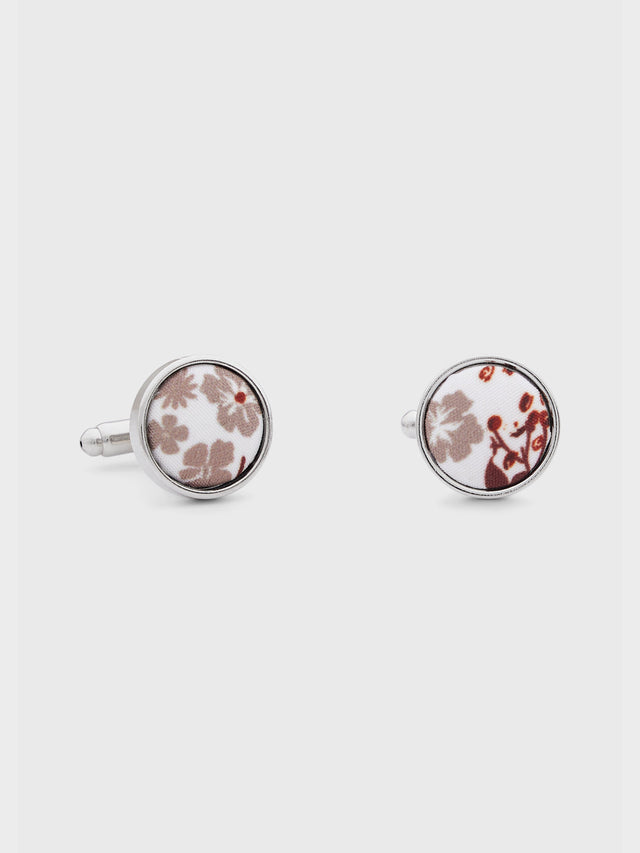 Boutons de manchettes ronds à motif fleuri terracotta