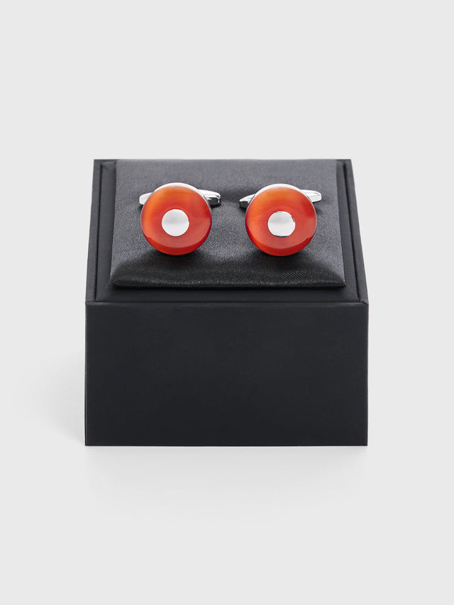 Boutons de manchettes ronds avec inserts pierres terracotta