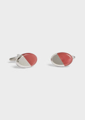 Boutons de manchettes ovales argent avec pierres rose pâle