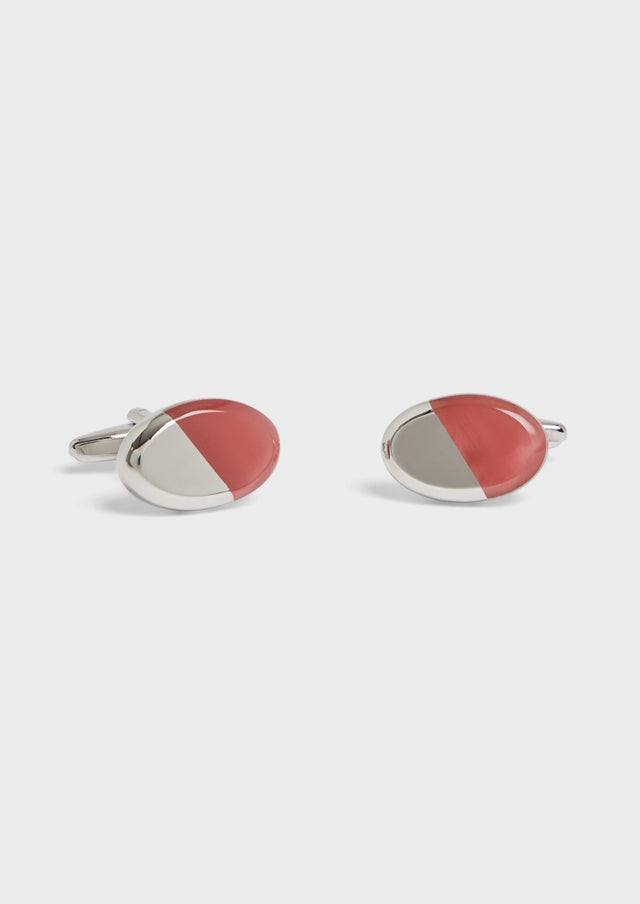 Boutons de manchettes ovales argent avec pierres rose pâle