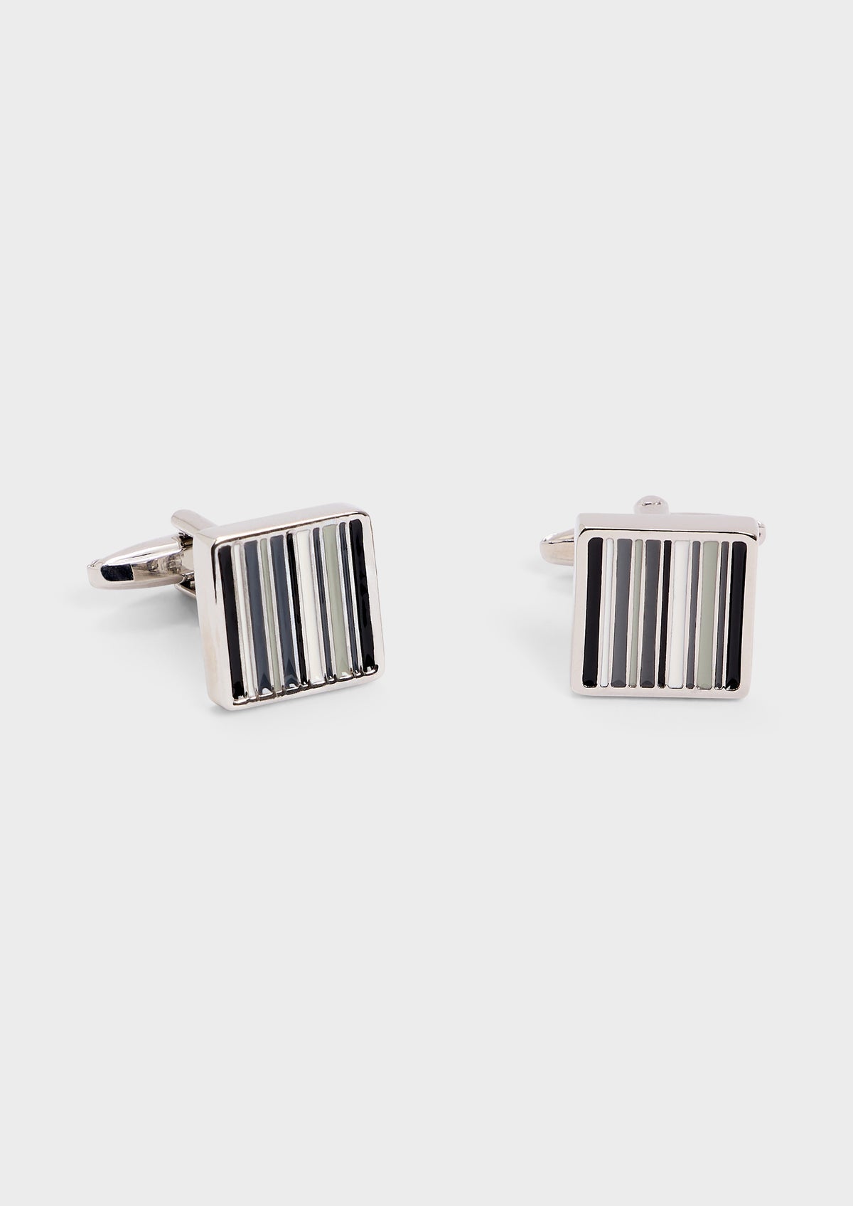 Boutons De Manchettes Carr S Argent Avec Stries Vert Noir Et Blanc