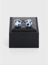 Boutons De Manchettes Ronds Motif Fleuri Vert Bouteille Et Bleu