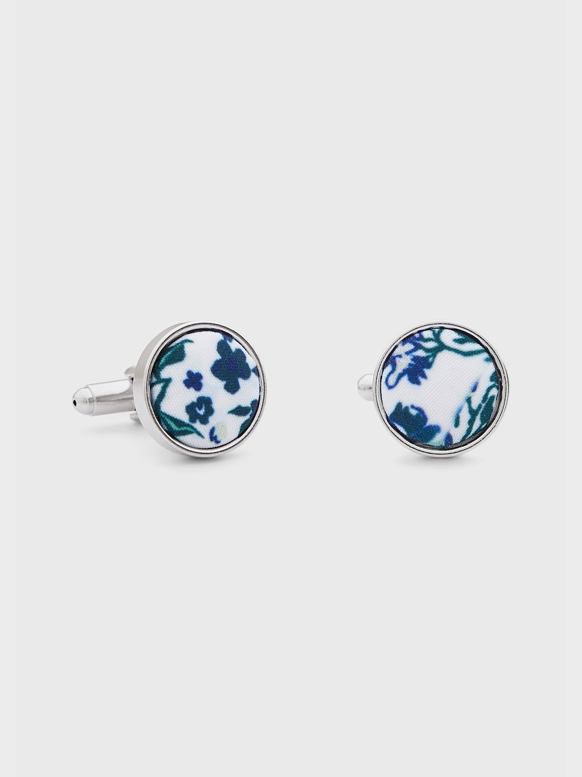 Boutons De Manchettes Ronds Motif Fleuri Vert Bouteille Et Bleu