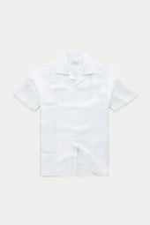Linen Bowling Shirt Sahara White with Patterns